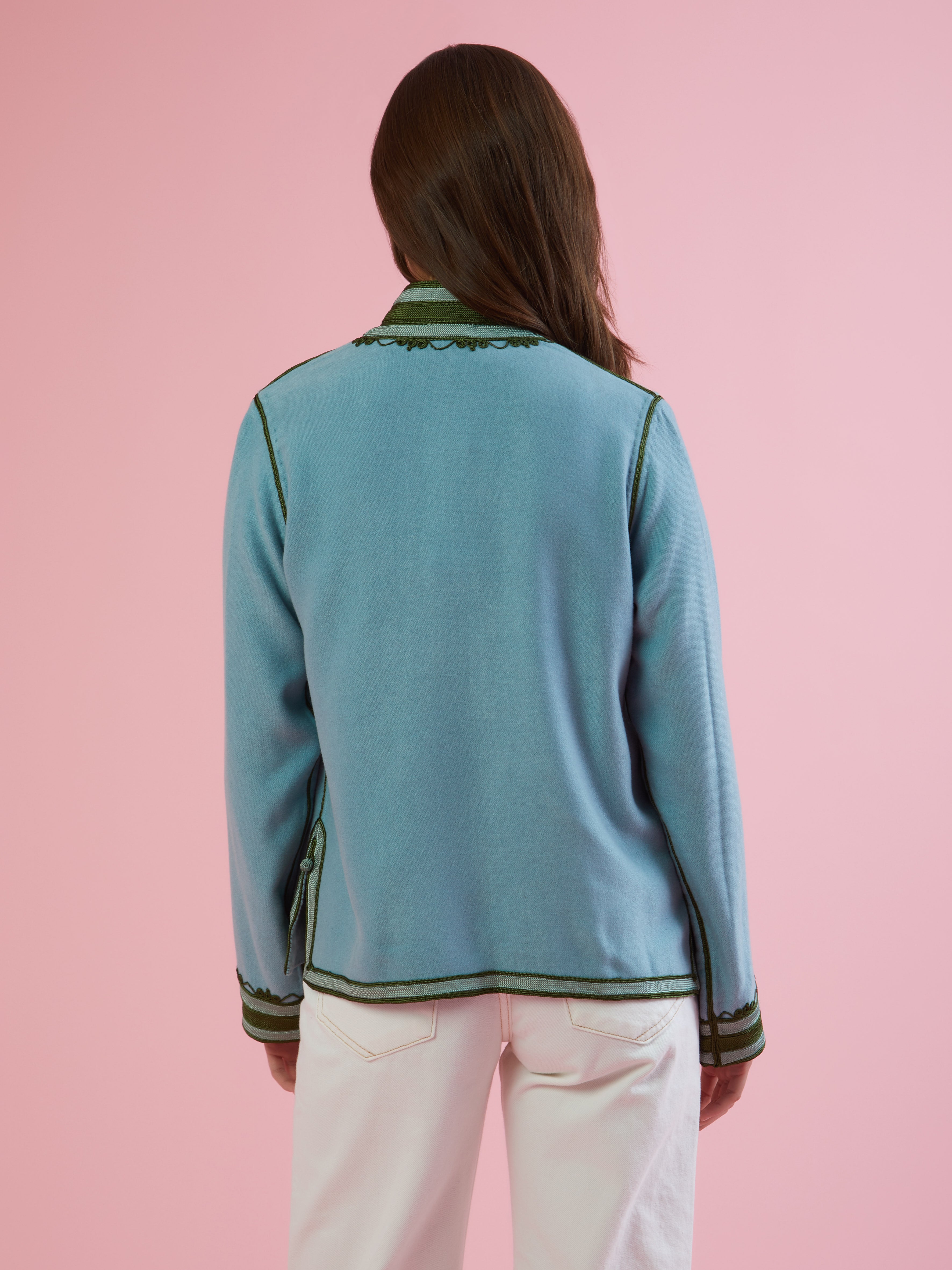 Embroidered in silk threads, Ethical fashion, craftsmanship, sustainable fashion, traditional fashion, ethnic fashion, moda etica, moda sostenibile, tecniche artigianali, moda tradizionale, moda etnica, fatto a mano, handmade, bohemian jacket, boho jacket, midseason jacket, giacca di mezza stagione, ricamo a mano, hand embroidery, silk embroidery, ricamo seta, moroccan jacket, giacca marocchina, collo coreana, giacca di velluto, velvet jacket, giacca di cashmere, cashmere jacket